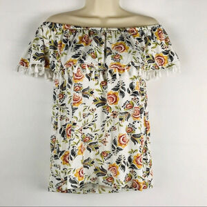 Fever Off the Shoulder Short Sleeve Floral Blouse White Medium
